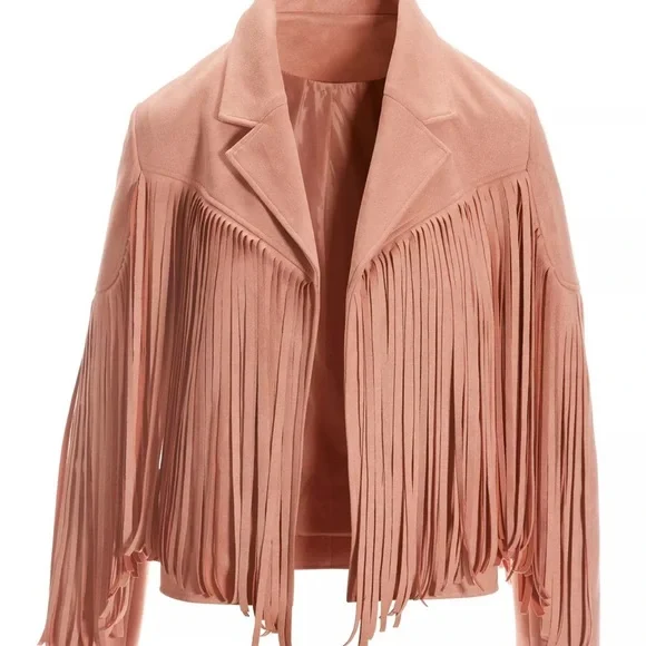 Boston Proper Fringed Faux Suede Jacket Blush Blazer NEW - Picture 1 of 9